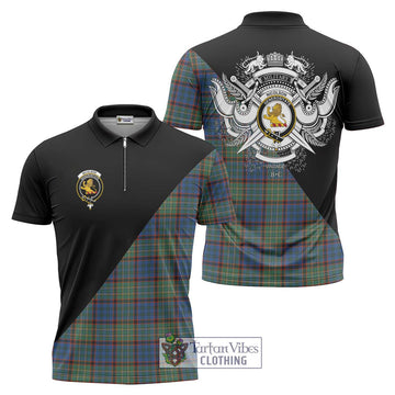 Nicolson Hunting Ancient Tartan Zipper Polo Shirt with Family Crest and Military Logo Style