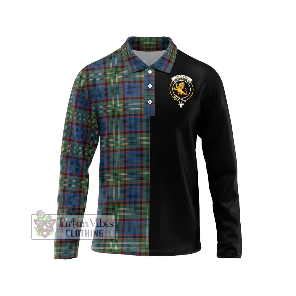 Nicolson Hunting Ancient Tartan Long Sleeve Polo Shirt with Family Crest and Half Of Me Style Unisex - Tartanvibesclothing Shop