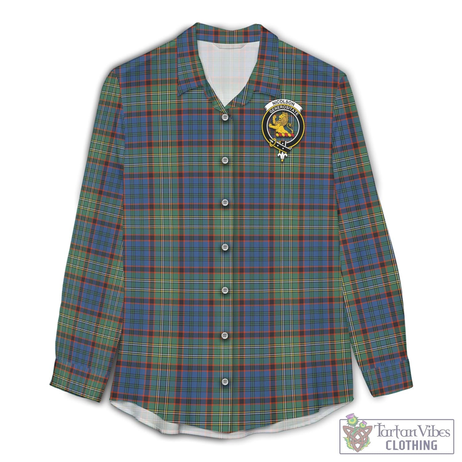 Tartan Vibes Clothing Nicolson Hunting Ancient Tartan Womens Casual Shirt with Family Crest