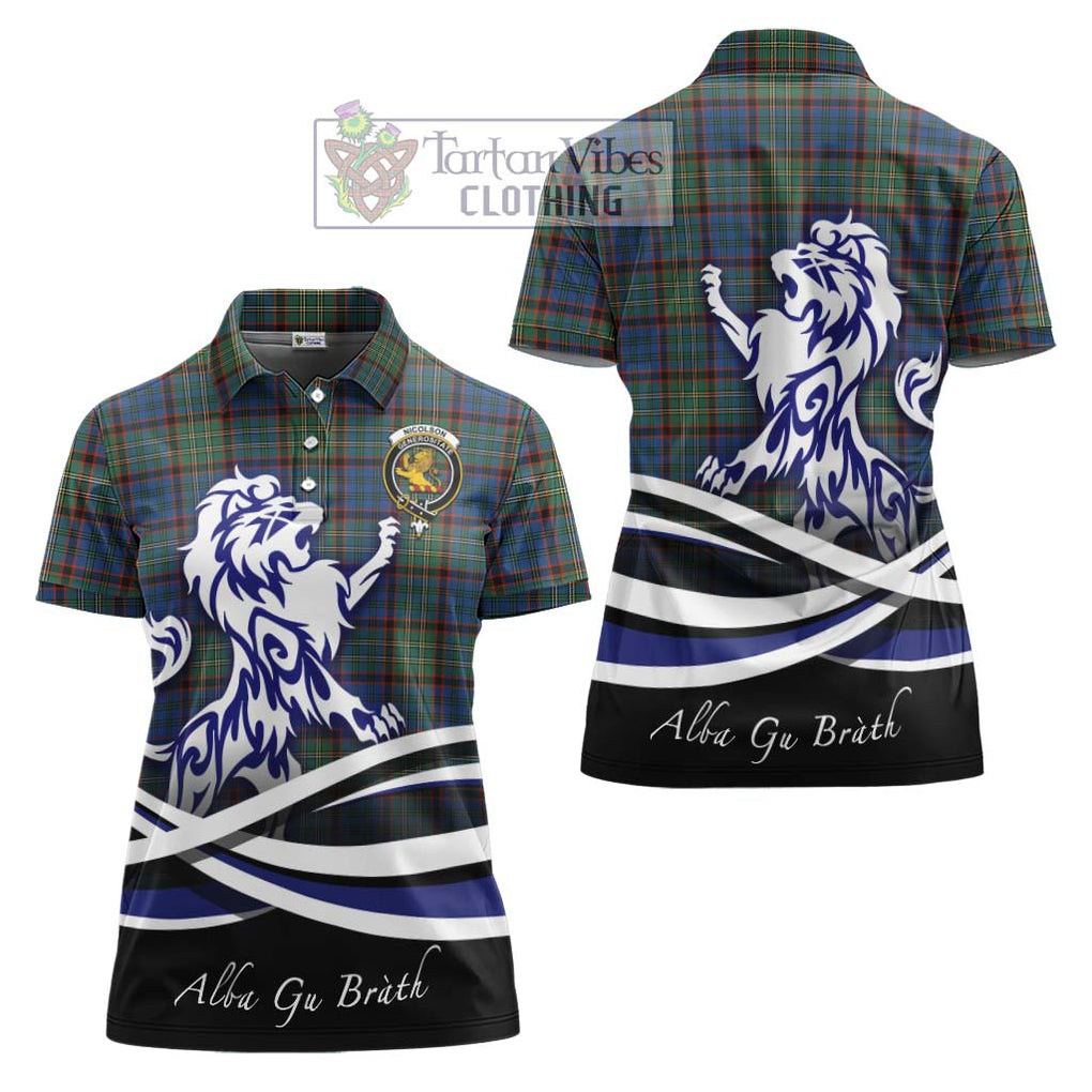 Nicolson Hunting Ancient Tartan Women's Polo Shirt with Alba Gu Brath Regal Lion Emblem Women - Tartanvibesclothing Shop