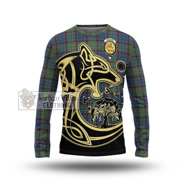 Nicolson Hunting Ancient Tartan Long Sleeve T-Shirt with Family Crest Celtic Wolf Style