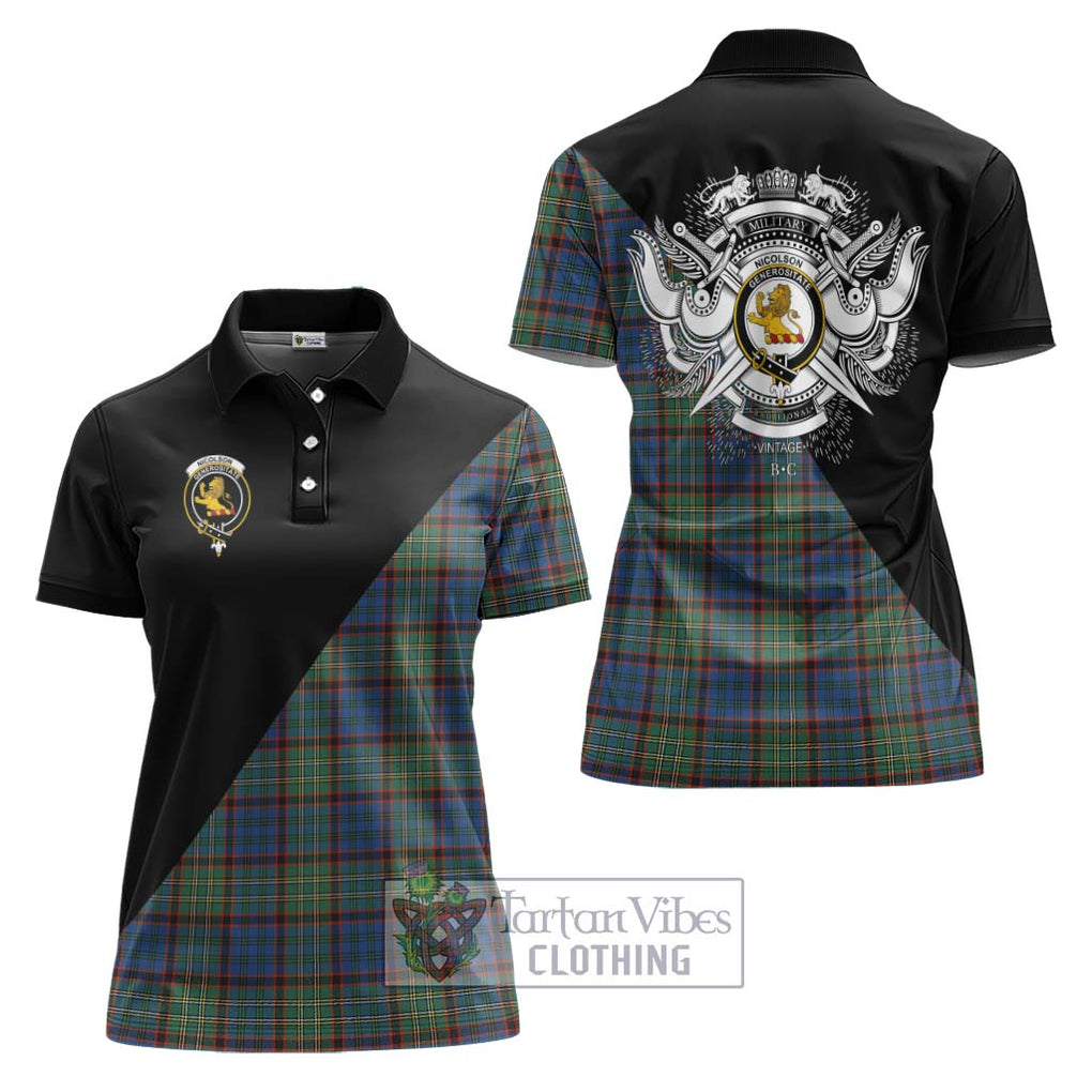 Nicolson Hunting Ancient Tartan Women's Polo Shirt with Family Crest and Military Logo Style Women - Tartanvibesclothing Shop