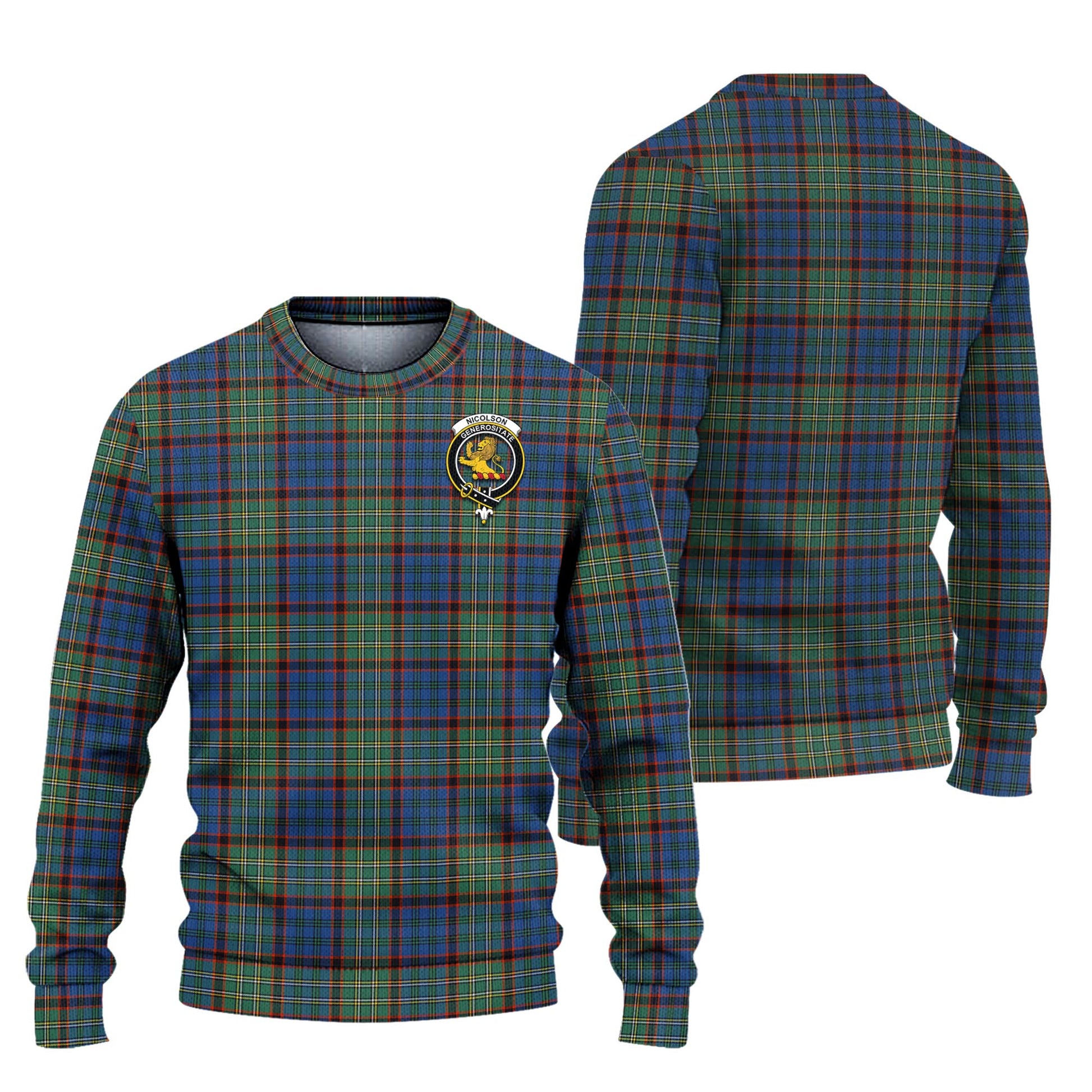 Nicolson Hunting Ancient Tartan Knitted Sweater with Family Crest Unisex - Tartanvibesclothing