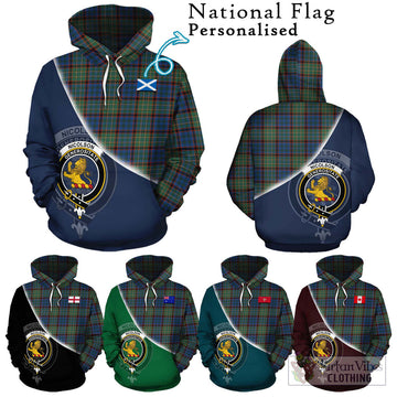 Nicolson Hunting Ancient Tartan Hoodie with Personalised National Flag and Family Crest Half Style