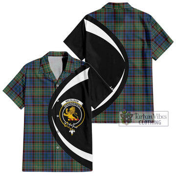 Nicolson Hunting Ancient Tartan Short Sleeve Button Up with Family Crest Circle Style