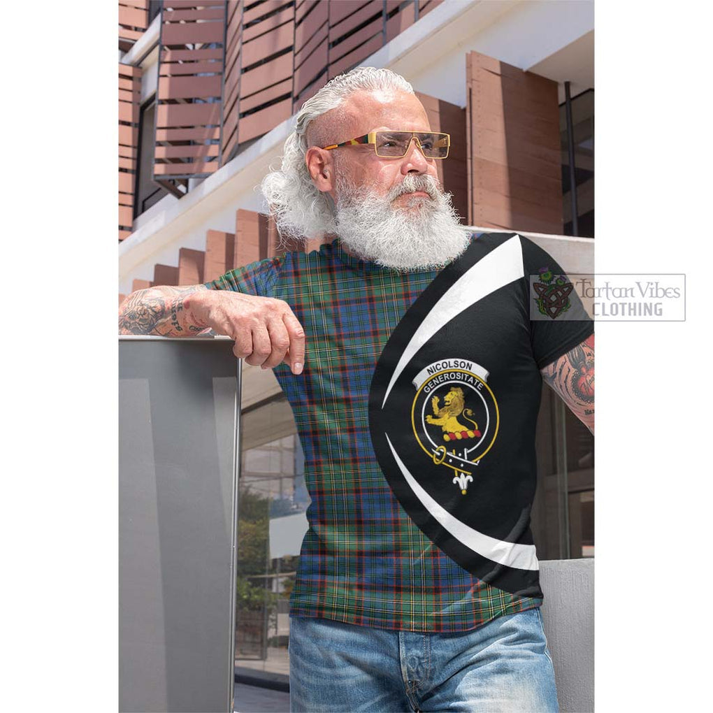 Tartan Vibes Clothing Nicolson Hunting Ancient Tartan Cotton T-shirt with Family Crest Circle Style