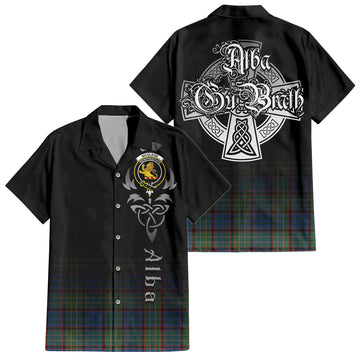 Nicolson Hunting Ancient Tartan Short Sleeve Button Up Shirt Featuring Alba Gu Brath Family Crest Celtic Inspired