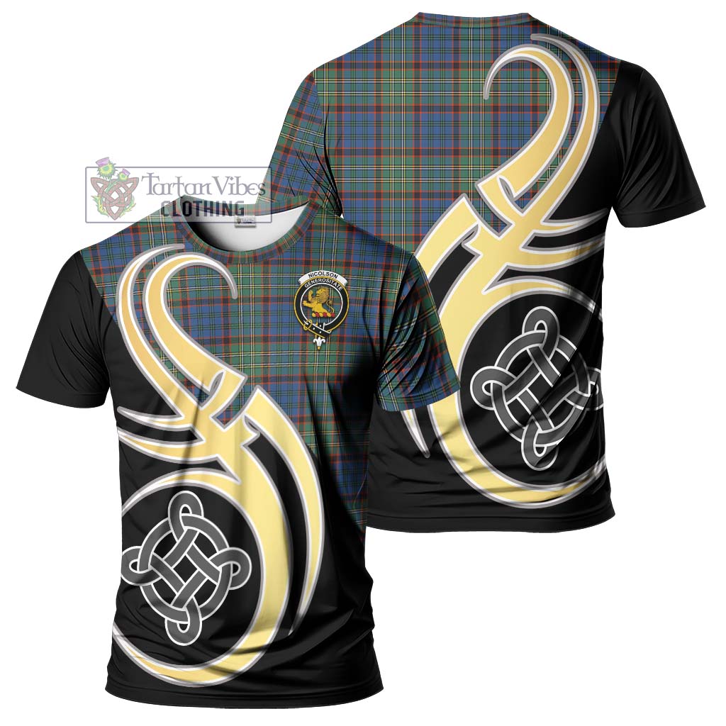 Tartan Vibes Clothing Nicolson Hunting Ancient Tartan T-Shirt with Family Crest and Celtic Symbol Style