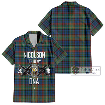 Nicolson Hunting Ancient Tartan Short Sleeve Button Shirt with Family Crest DNA In Me Style