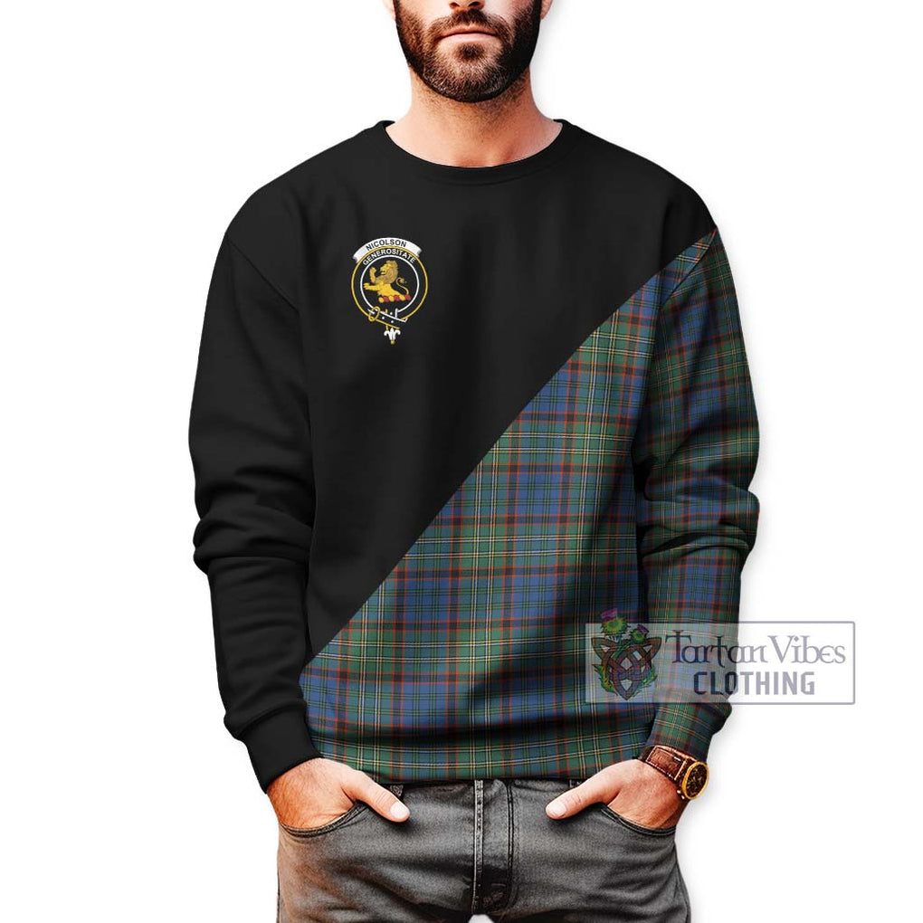 Nicolson Hunting Ancient Tartan Sweatshirt with Family Crest and Military Logo Style Unisex - Tartanvibesclothing Shop