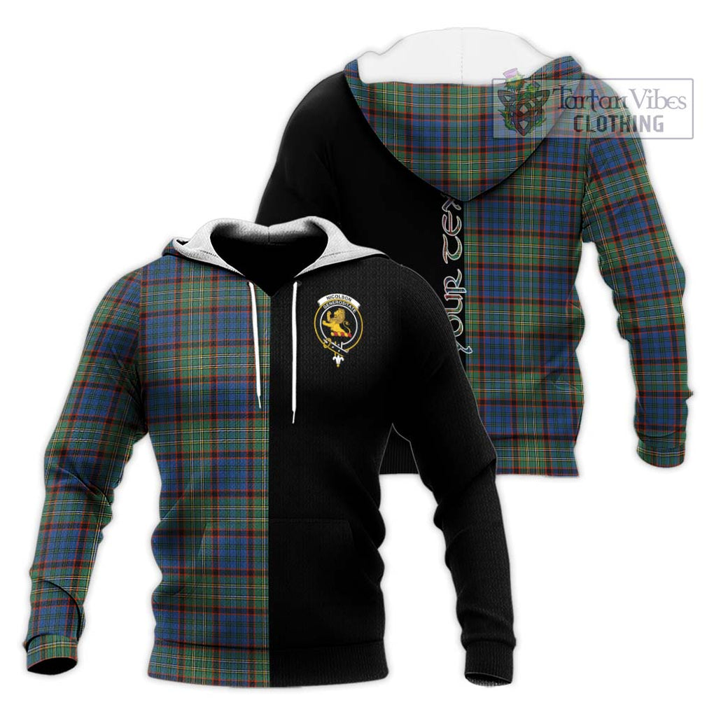 Nicolson Hunting Ancient Tartan Knitted Hoodie with Family Crest and Half Of Me Style Unisex Knitted Pullover Hoodie - Tartanvibesclothing Shop