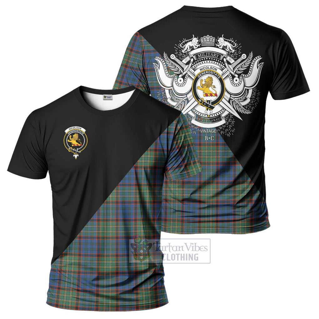 Nicolson Hunting Ancient Tartan T-Shirt with Family Crest and Military Logo Style Kid's Shirt - Tartanvibesclothing Shop