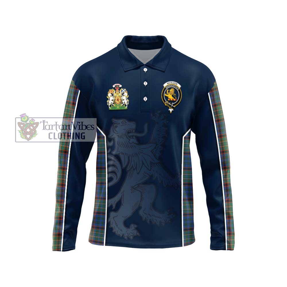 Nicolson Hunting Ancient Tartan Long Sleeve Polo Shirt with Family Crest and Lion Rampant Vibes Sport Style Unisex - Tartan Vibes Clothing