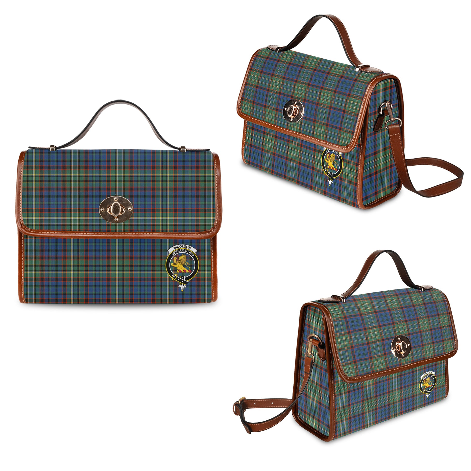 nicolson-hunting-ancient-tartan-leather-strap-waterproof-canvas-bag-with-family-crest