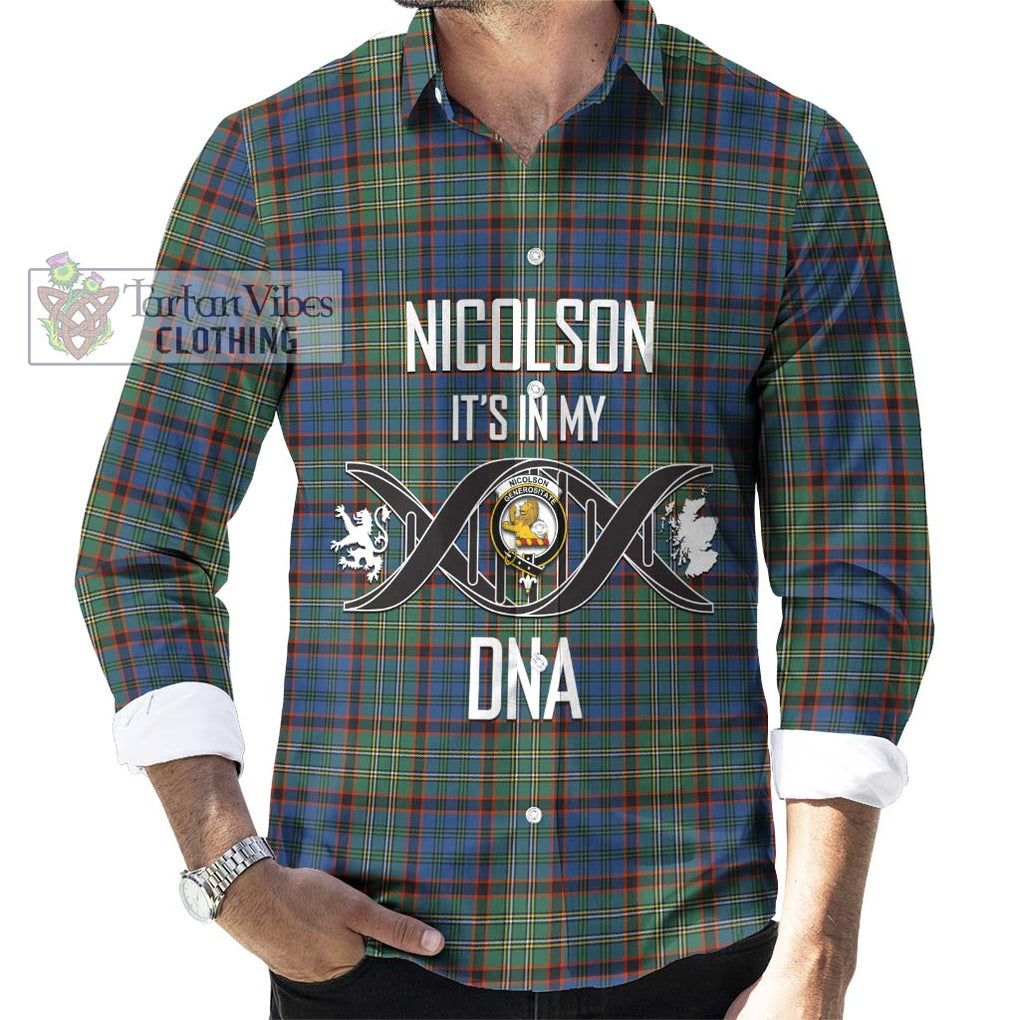 Nicolson Hunting Ancient Tartan Long Sleeve Button Shirt with Family Crest DNA In Me Style Men's Shirt S - Tartanvibesclothing Shop