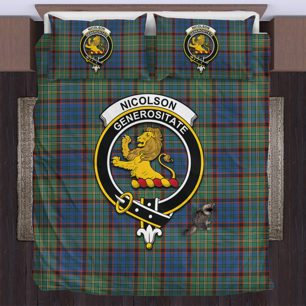 Nicolson Hunting Ancient Tartan Bedding Set with Family Crest US Bedding Set - Tartan Vibes Clothing