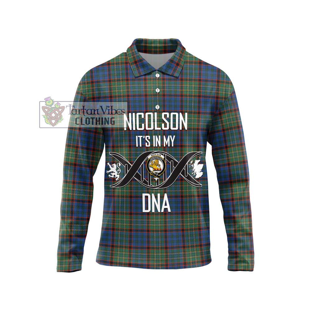 Nicolson Hunting Ancient Tartan Long Sleeve Polo Shirt with Family Crest DNA In Me Style Unisex - Tartanvibesclothing Shop