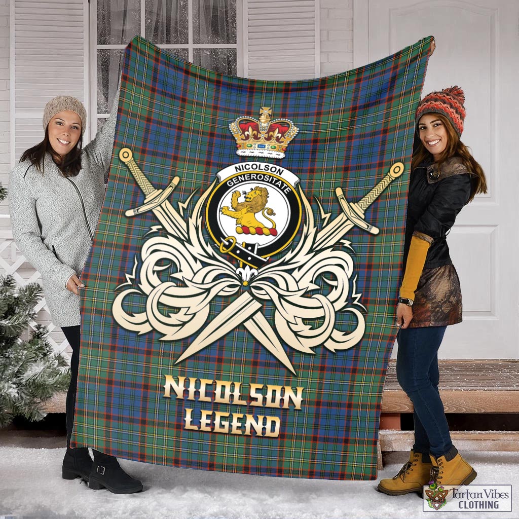 Tartan Vibes Clothing Nicolson Hunting Ancient Tartan Blanket with Clan Crest and the Golden Sword of Courageous Legacy