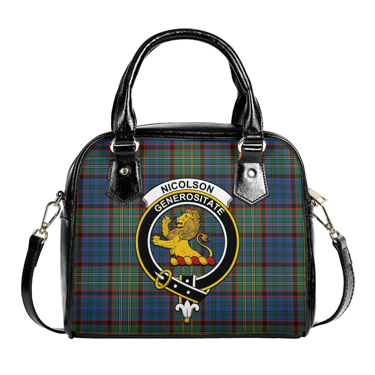 Nicolson Hunting Ancient Tartan Shoulder Handbags with Family Crest One Size 6*25*22 cm - Tartanvibesclothing