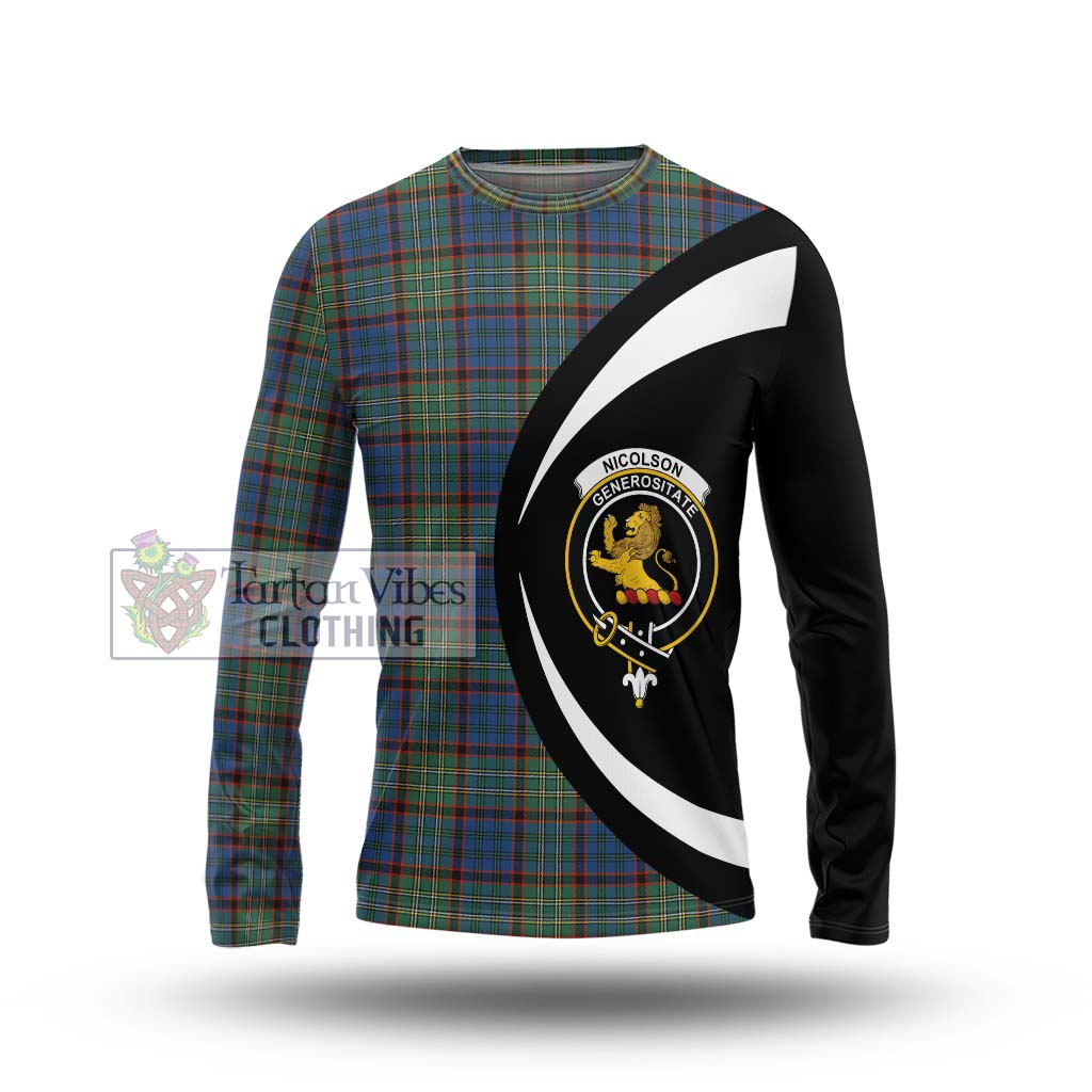 Nicolson Hunting Ancient Tartan Long Sleeve T-Shirt with Family Crest Circle Style Unisex - Tartan Vibes Clothing