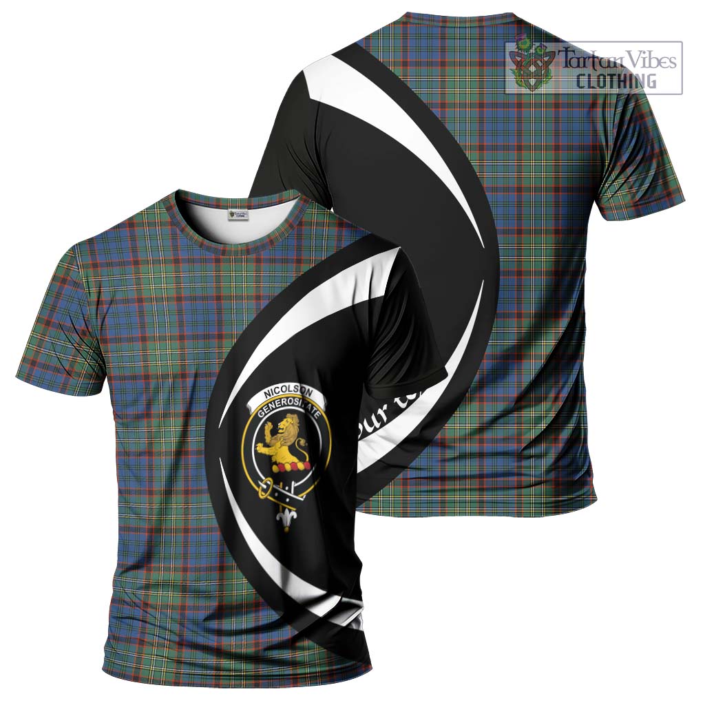 Tartan Vibes Clothing Nicolson Hunting Ancient Tartan T-Shirt with Family Crest Circle Style