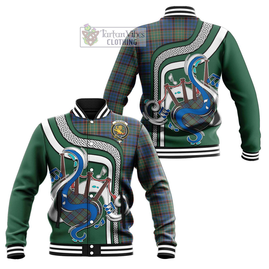 Tartan Vibes Clothing Nicolson Hunting Ancient Tartan Baseball Jacket with Epic Bagpipe Style