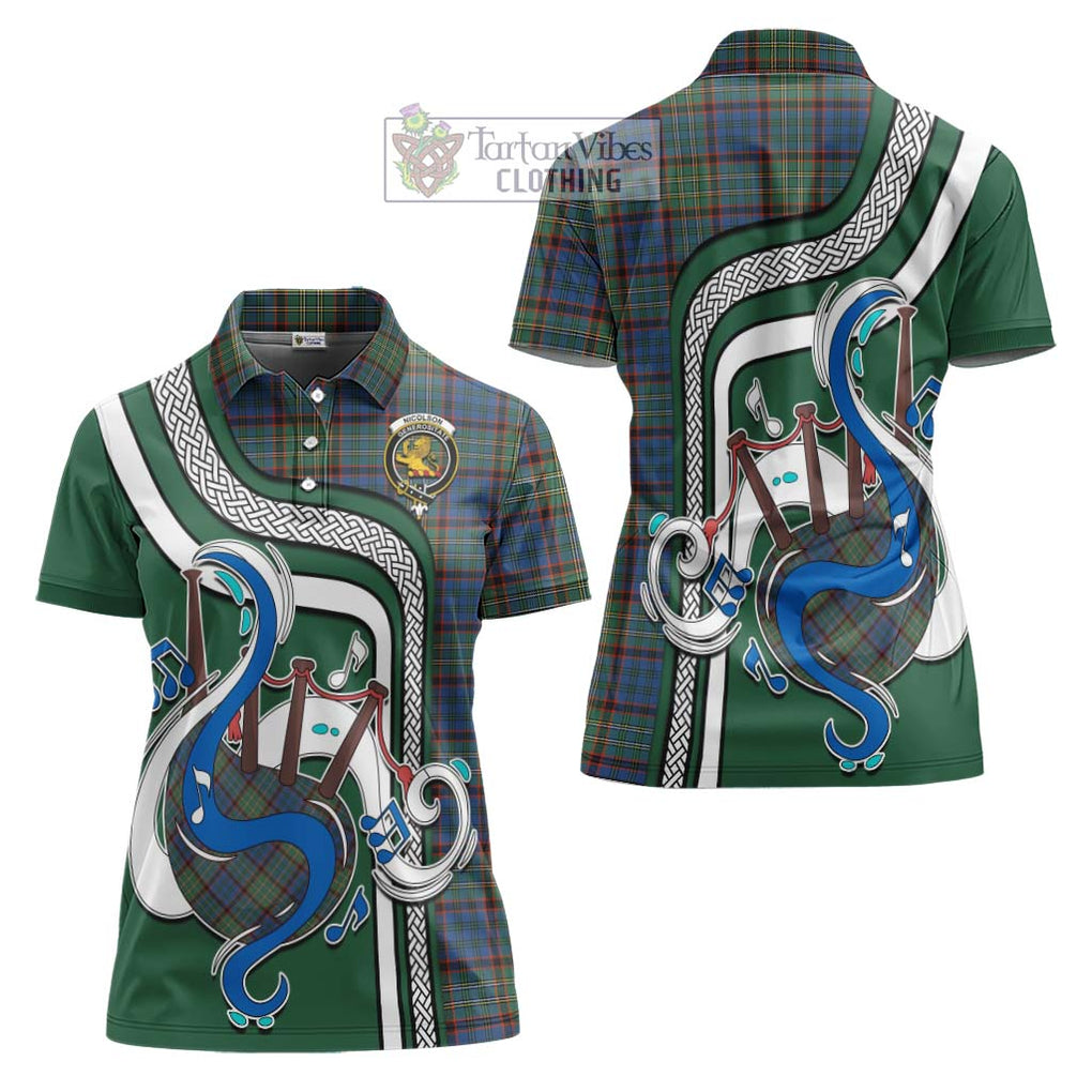 Nicolson Hunting Ancient Tartan Women's Polo Shirt with Epic Bagpipe Style Women - Tartanvibesclothing Shop