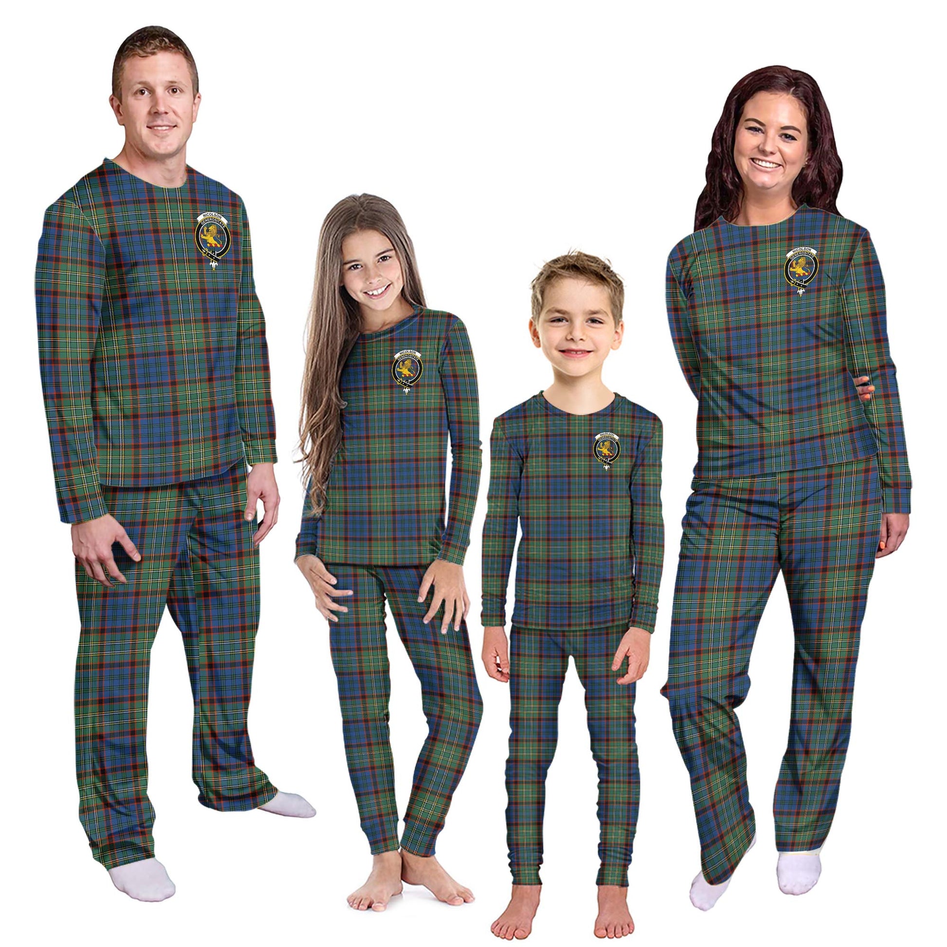 Nicolson Hunting Ancient Tartan Pajamas Family Set with Family Crest - Tartanvibesclothing