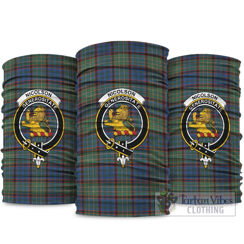 Nicolson Hunting Ancient Tartan Neck Gaiters, Tartan Bandanas, Tartan Head Band with Family Crest