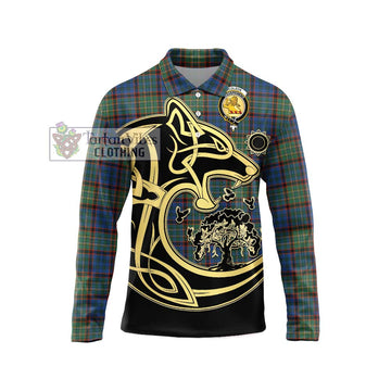 Nicolson Hunting Ancient Tartan Long Sleeve Polo Shirt with Family Crest Celtic Wolf Style