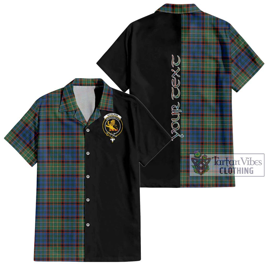 Nicolson Hunting Ancient Tartan Short Sleeve Button Shirt with Family Crest and Half Of Me Style Kid - Tartanvibesclothing Shop