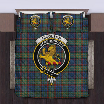 Nicolson Hunting Ancient Tartan Quilt Bed Set with Family Crest