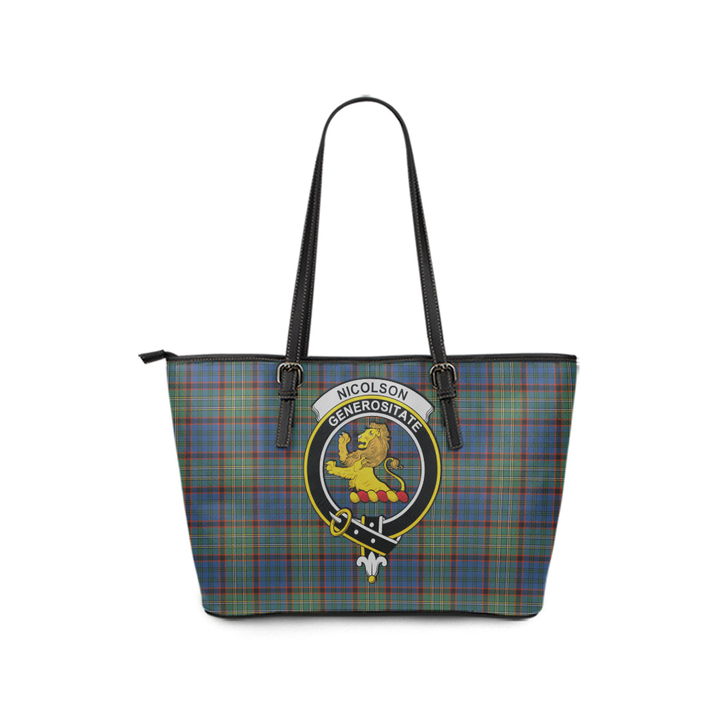 Nicolson Hunting Ancient Tartan Leather Tote Bag with Family Crest - Tartan Vibes Clothing