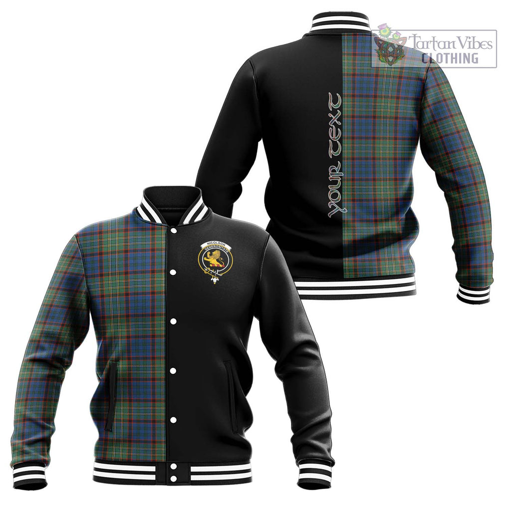 Nicolson Hunting Ancient Tartan Baseball Jacket with Family Crest and Half Of Me Style Unisex - Tartanvibesclothing Shop