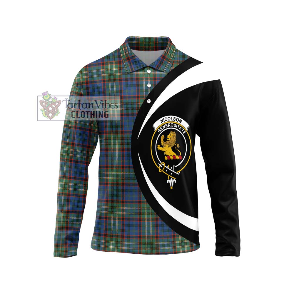 Nicolson Hunting Ancient Tartan Long Sleeve Polo Shirt with Family Crest Circle Style Unisex - Tartan Vibes Clothing