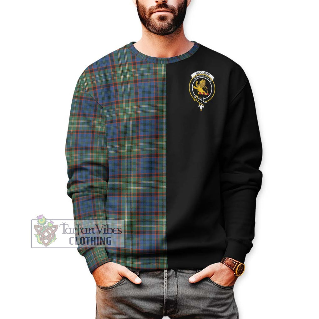 Nicolson Hunting Ancient Tartan Sweatshirt with Family Crest and Half Of Me Style Unisex - Tartanvibesclothing Shop