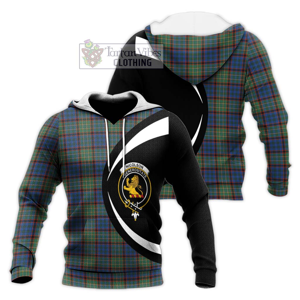 Nicolson Hunting Ancient Tartan Knitted Hoodie with Family Crest Circle Style Unisex Knitted Pullover Hoodie - Tartan Vibes Clothing