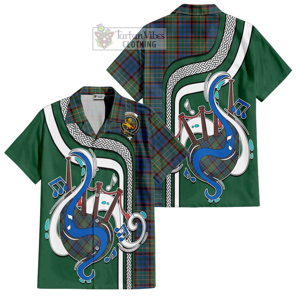 Nicolson Hunting Ancient Tartan Short Sleeve Button Shirt with Epic Bagpipe Style Kid - Tartanvibesclothing Shop