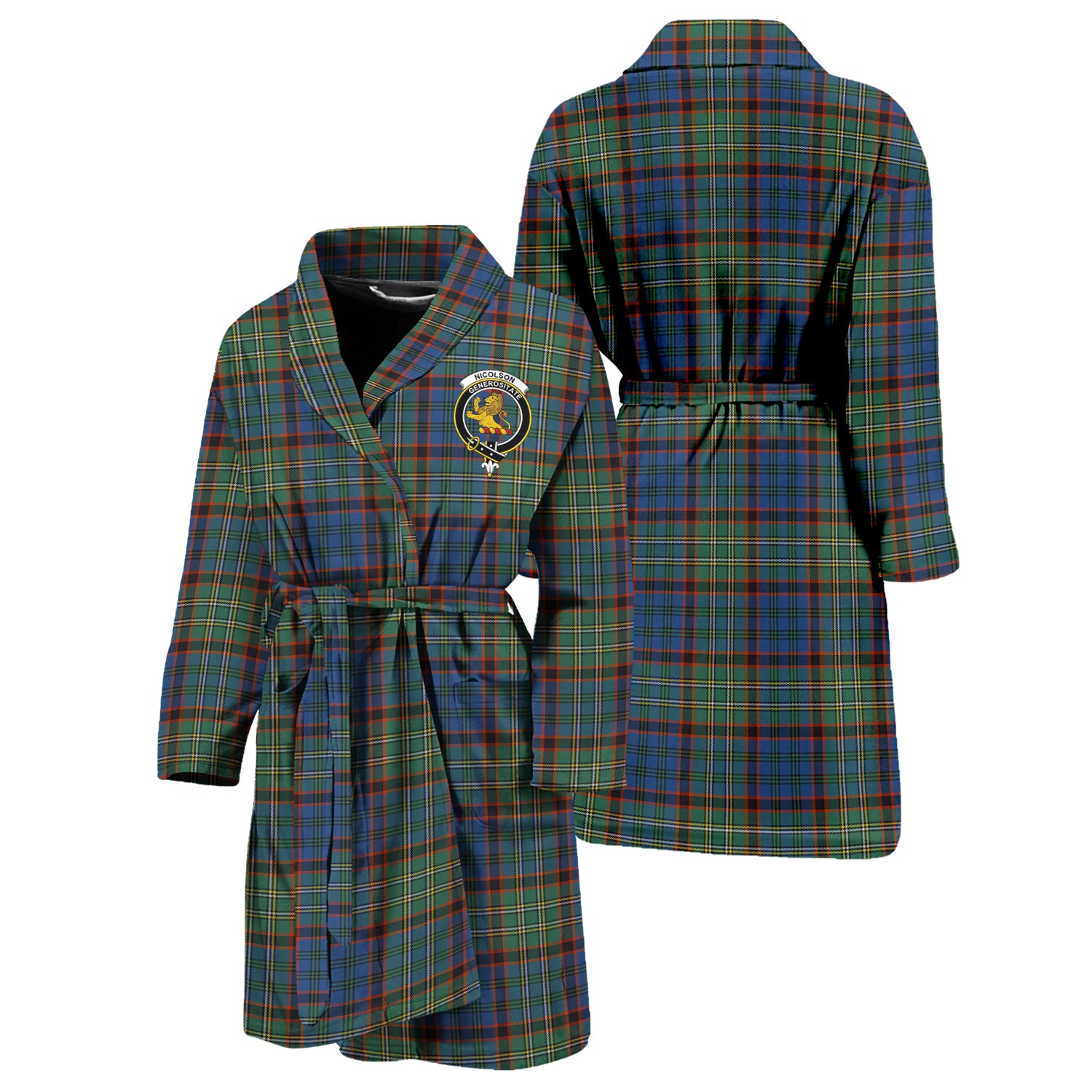 Nicolson Hunting Ancient Tartan Bathrobe with Family Crest Unisex S - Tartan Vibes Clothing