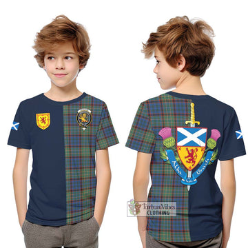 Nicolson Hunting Ancient Tartan Kid T-Shirt Alba with Scottish Lion Royal Arm Half Style