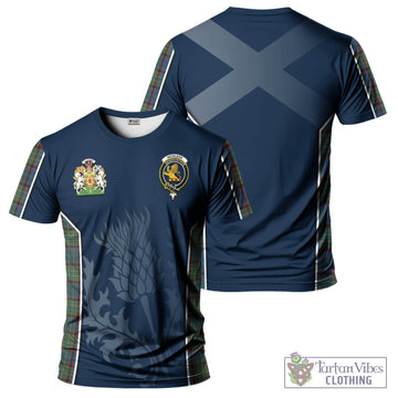 Nicolson Hunting Ancient Tartan T-Shirt with Family Crest and Scottish Thistle Vibes Sport Style