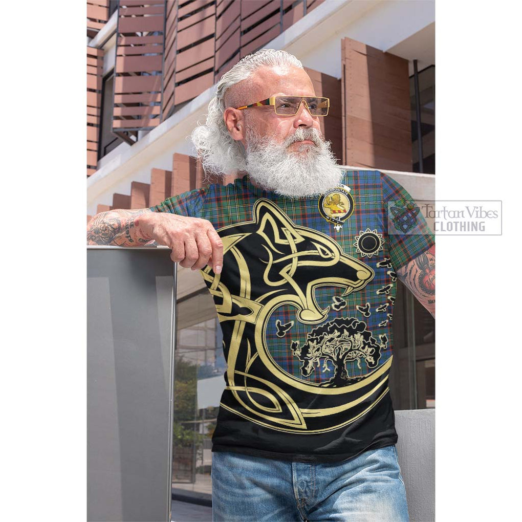 Tartan Vibes Clothing Nicolson Hunting Ancient Tartan Cotton T-shirt with Family Crest Celtic Wolf Style