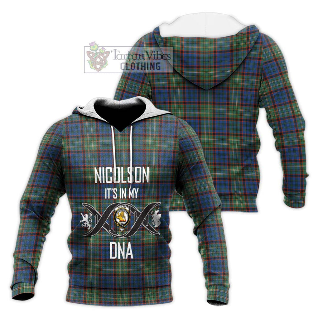 Nicolson Hunting Ancient Tartan Knitted Hoodie with Family Crest DNA In Me Style Unisex Knitted Pullover Hoodie - Tartanvibesclothing Shop