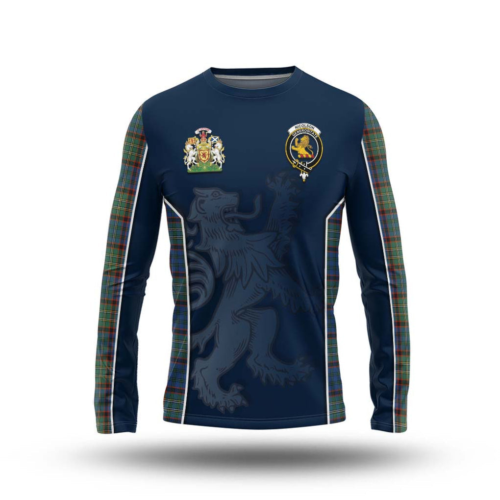 Nicolson Hunting Ancient Tartan Long Sleeve T-Shirt with Family Crest and Lion Rampant Vibes Sport Style Unisex - Tartan Vibes Clothing