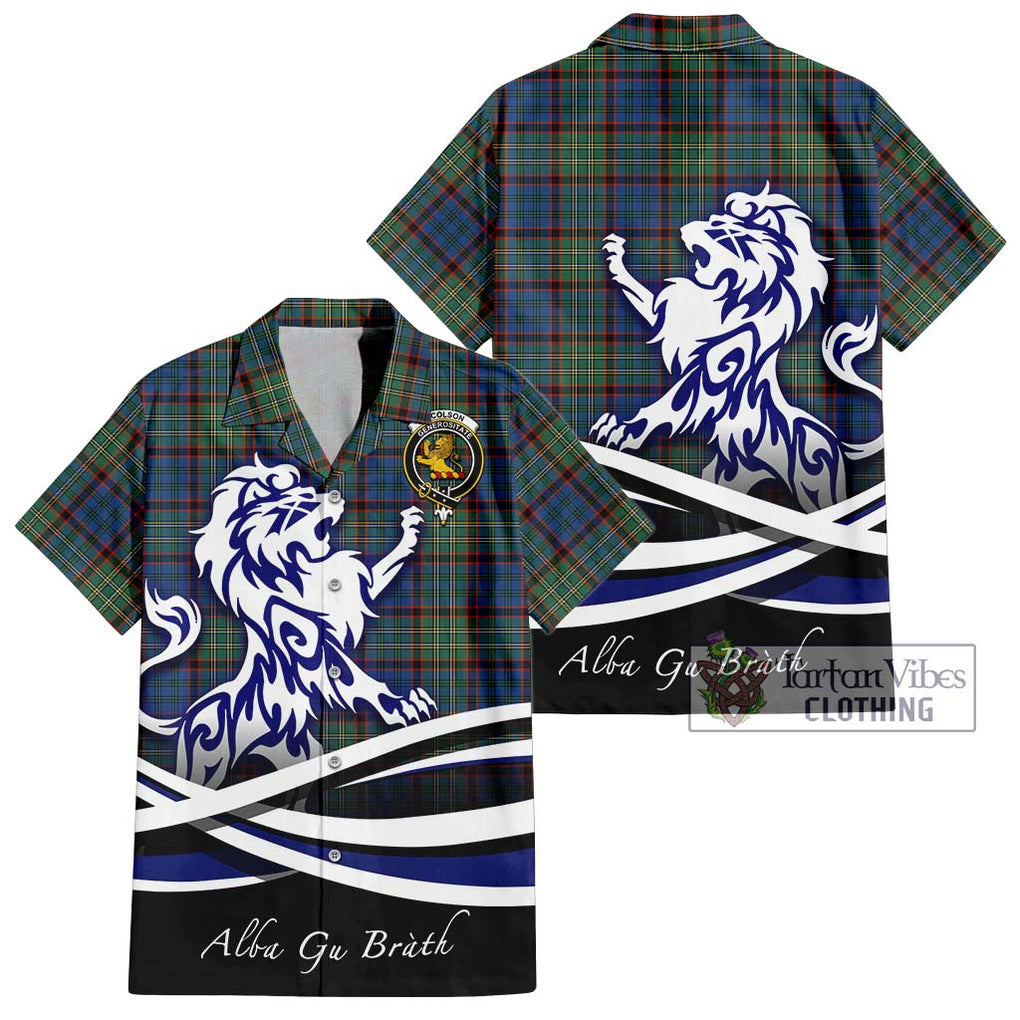 Nicolson Hunting Ancient Tartan Short Sleeve Button Shirt with Alba Gu Brath Regal Lion Emblem Kid - Tartanvibesclothing Shop