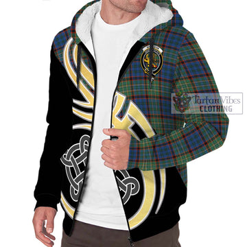 Nicolson Hunting Ancient Tartan Sherpa Hoodie with Family Crest and Celtic Symbol Style