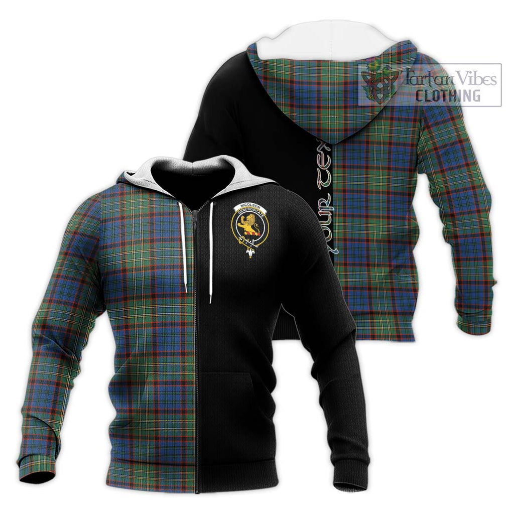 Nicolson Hunting Ancient Tartan Knitted Hoodie with Family Crest and Half Of Me Style Unisex Knitted Zip Hoodie - Tartanvibesclothing Shop