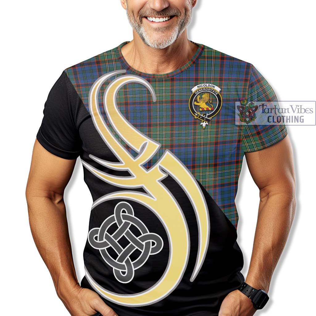 Tartan Vibes Clothing Nicolson Hunting Ancient Tartan T-Shirt with Family Crest and Celtic Symbol Style