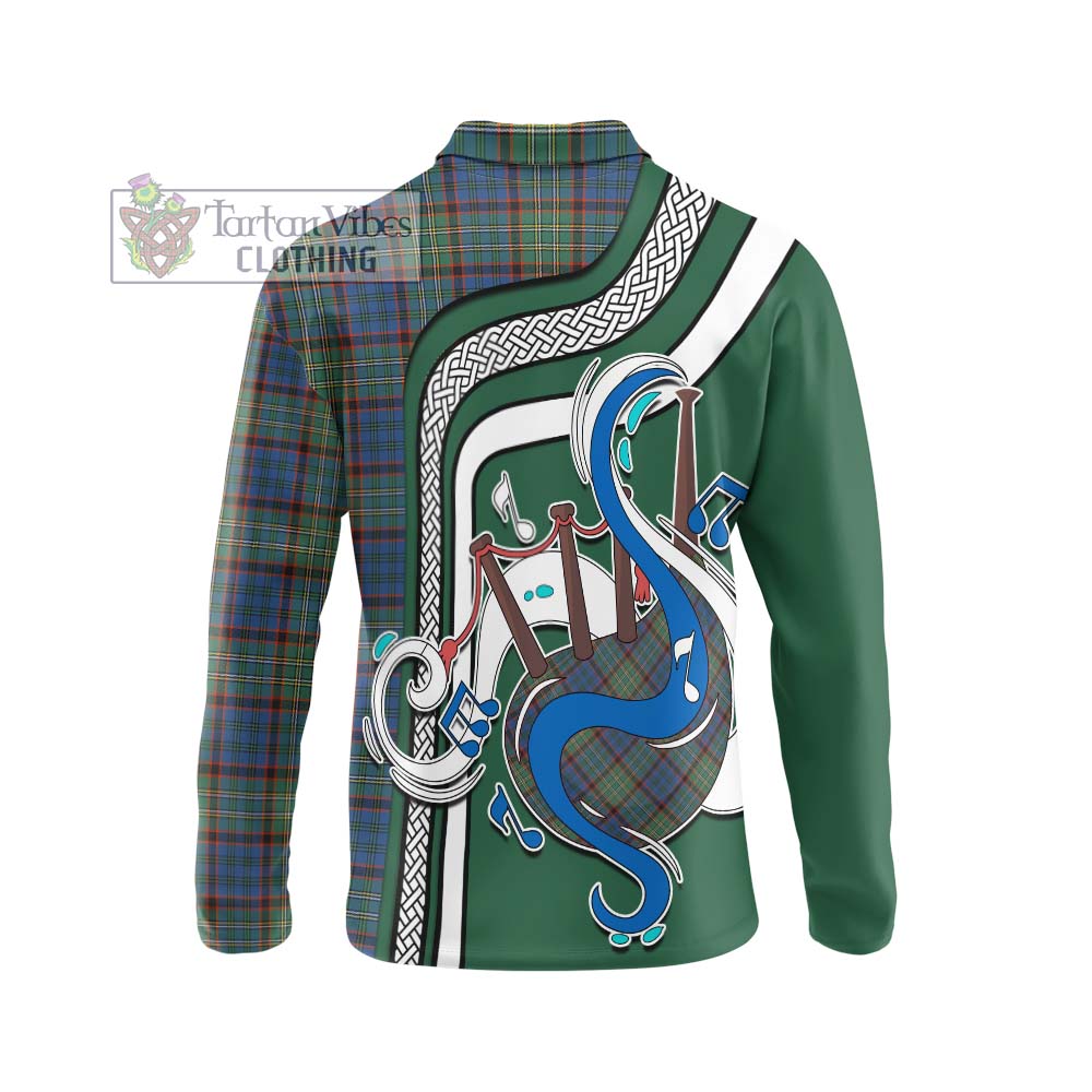 Tartan Vibes Clothing Nicolson Hunting Ancient Tartan Long Sleeve Polo Shirt with Epic Bagpipe Style