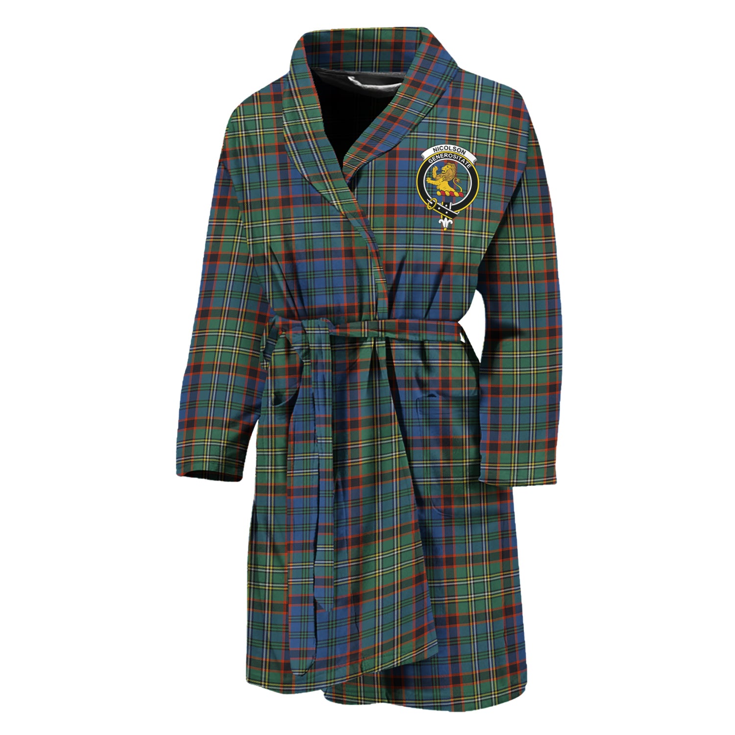 Nicolson Hunting Ancient Tartan Bathrobe with Family Crest Unisex M - Tartan Vibes Clothing